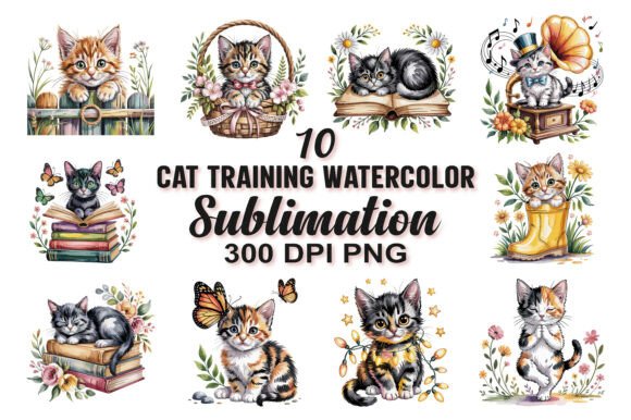Download Cat Training Watercolor Sublimation PNG - Training Collection