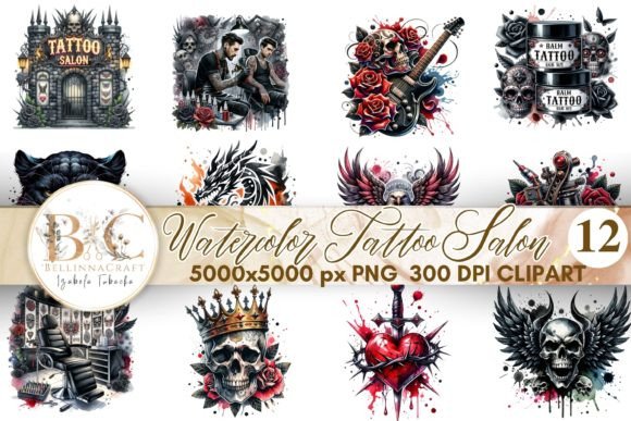 Download Watercolor Tattoo Salon Clipart - Salon Collection